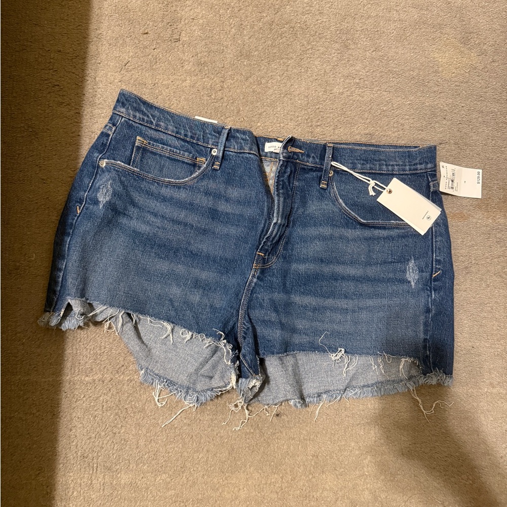 Good American Blue Distressed Denim Jean Shorts Women’s Size 14 NWT